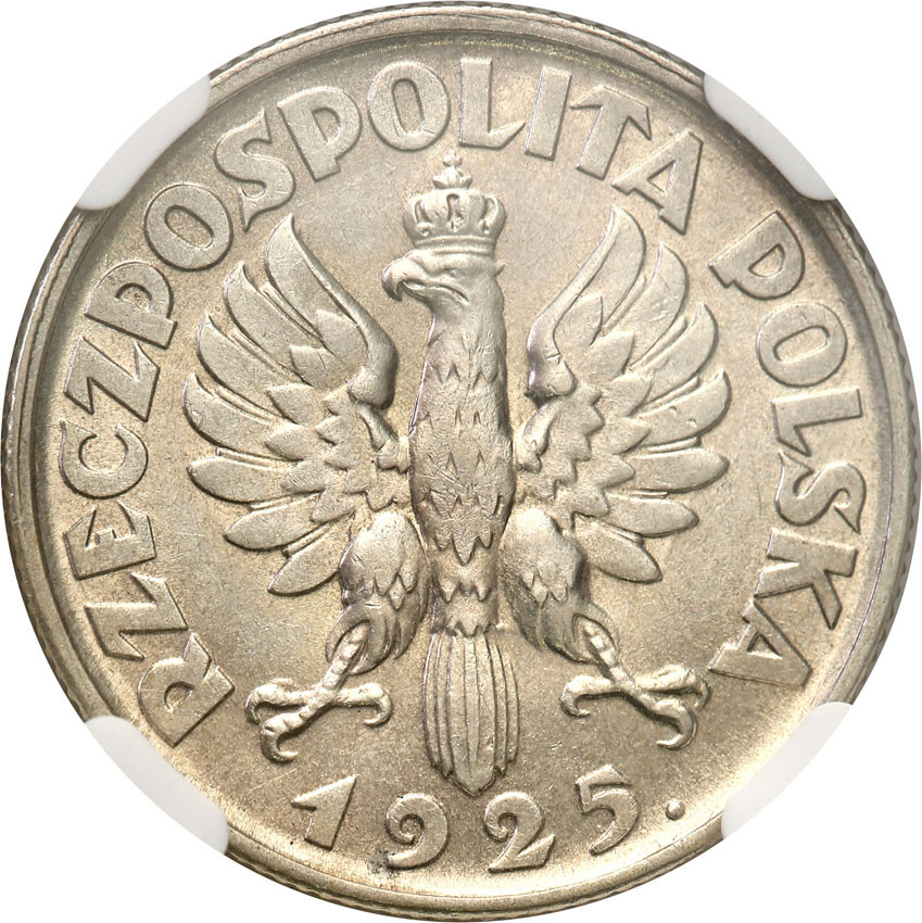 II RP. 1 złoty 1925, Londyn, kropka po dacie NGC MS62